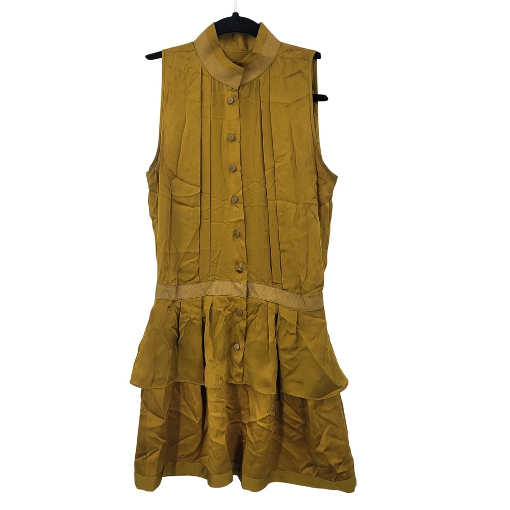 Theyskens Twee Dasha Silk Sleeveless Tiered Peplum Mini Dress‎ Sz S Mustard